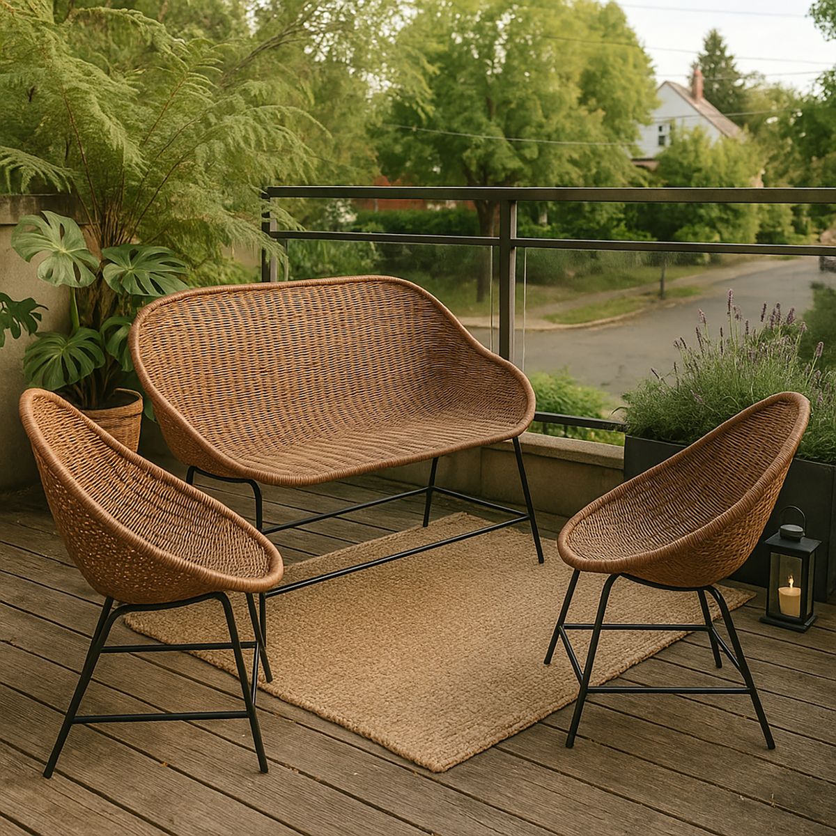 DECO MIMBRE - Juego de Terraza Living Mimbre Chocolate 4 Personas