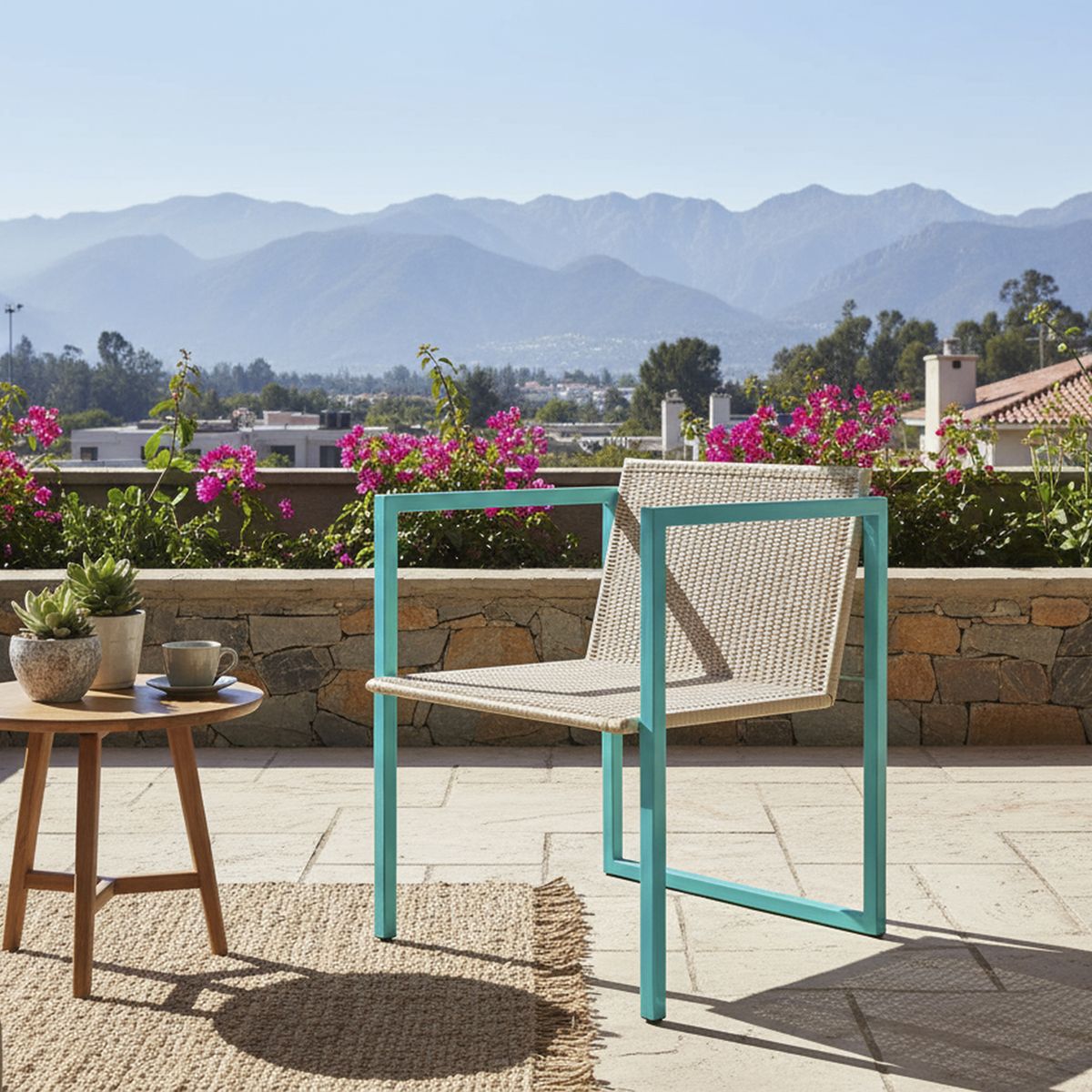 DECO MIMBRE - Sillón para Terraza Metal Blanco 80x65x60 cm