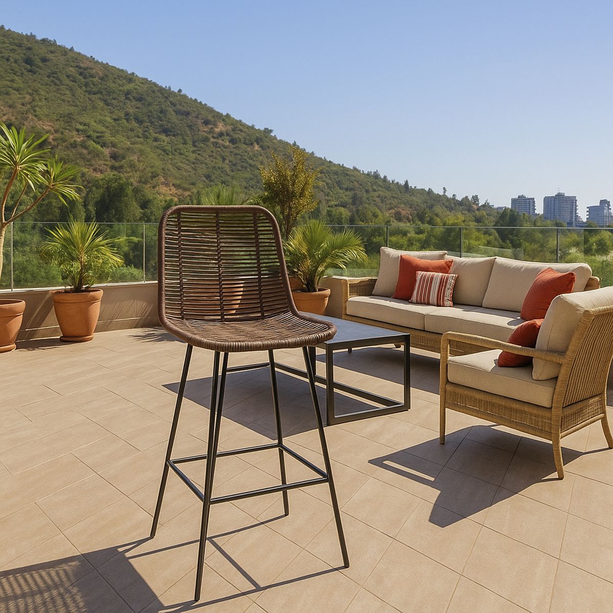 DECO MIMBRE - Silla para Terraza Fibra Natural Cantillana Chocolate 100x40x35 cm