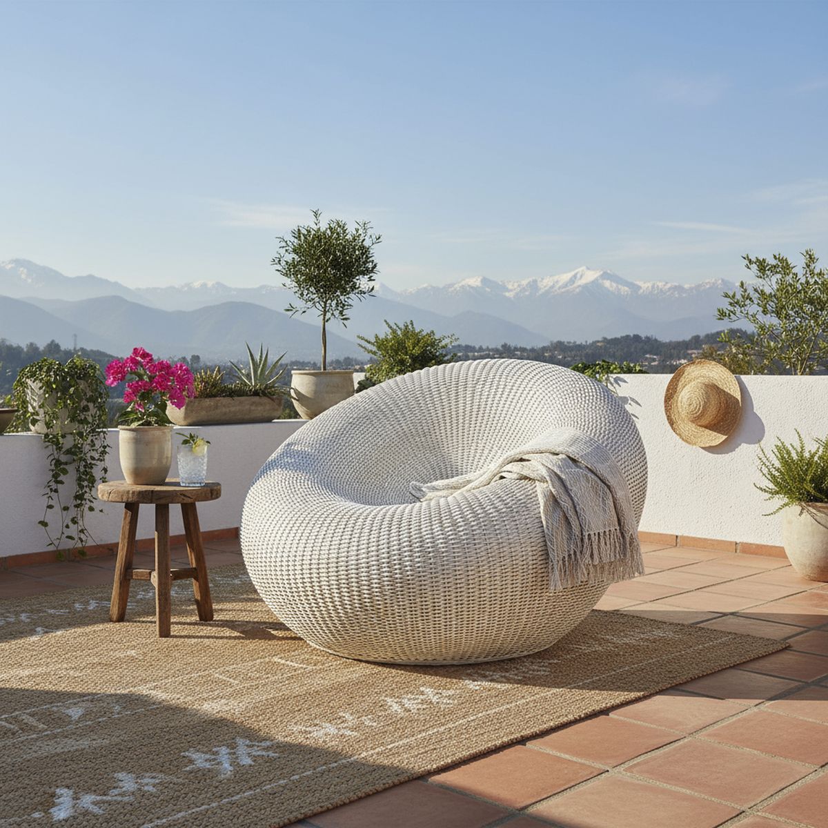 DECO MIMBRE - Sillón huevo blanco fibra natural
