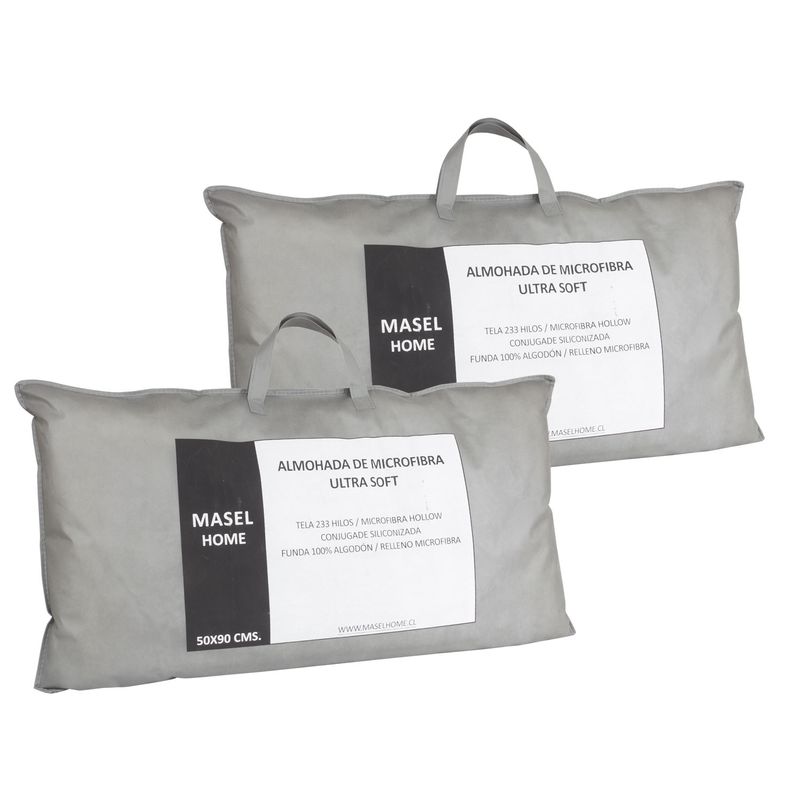 MASEL - Pack de 2 Almohadas de Fibra sintética para Dormir 50x90 cm