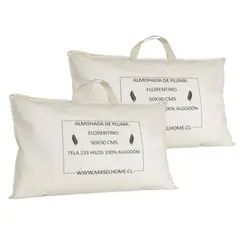 MASEL - Pack de 2 Almohadas de Plumas para Dormir 50x90 cm