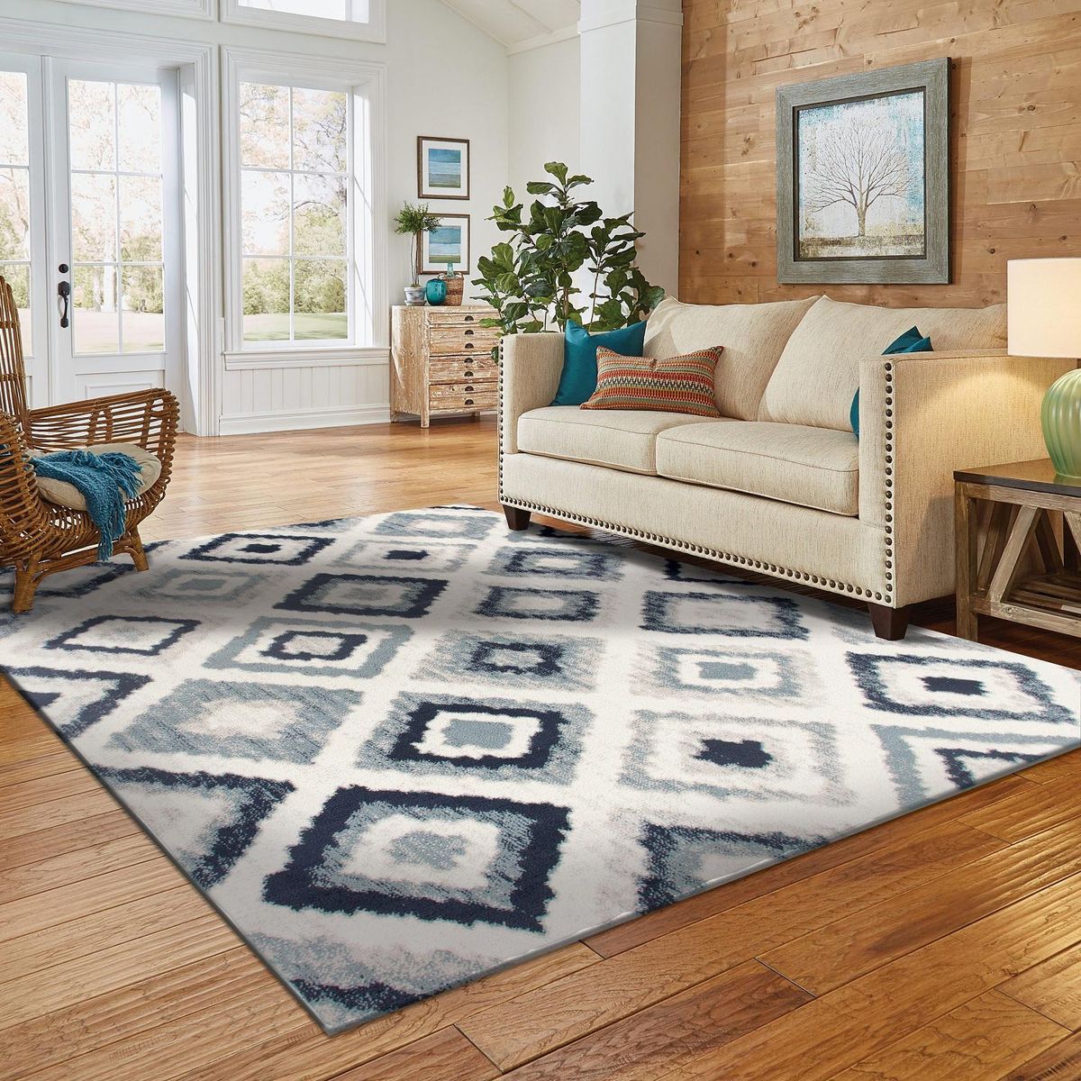 IDETEX - Alfombra Grande Satchi Retro 200x285 cm Polipropileno Azul