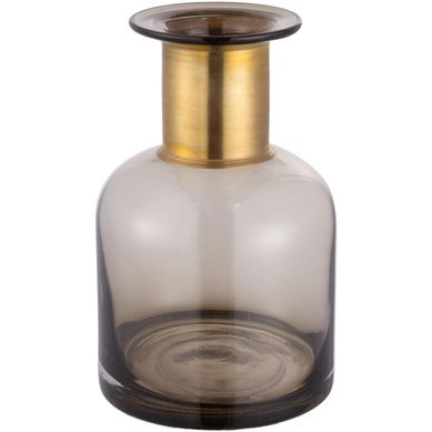 Botella de vidrio transparente cuello dorado