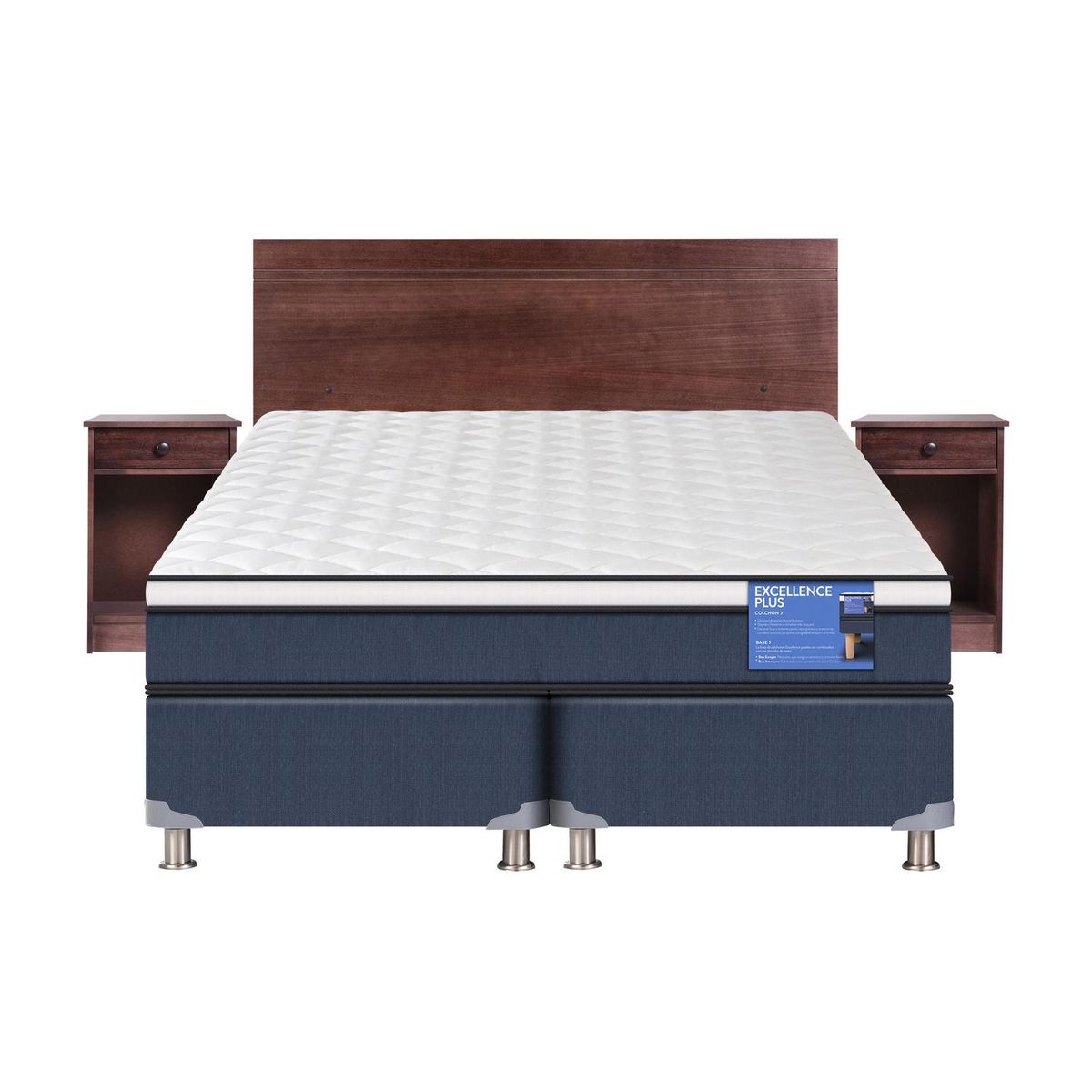 CIC - Cama Americana Excellence Plus 2 Plazas Base Dividida + Muebles Villarrica