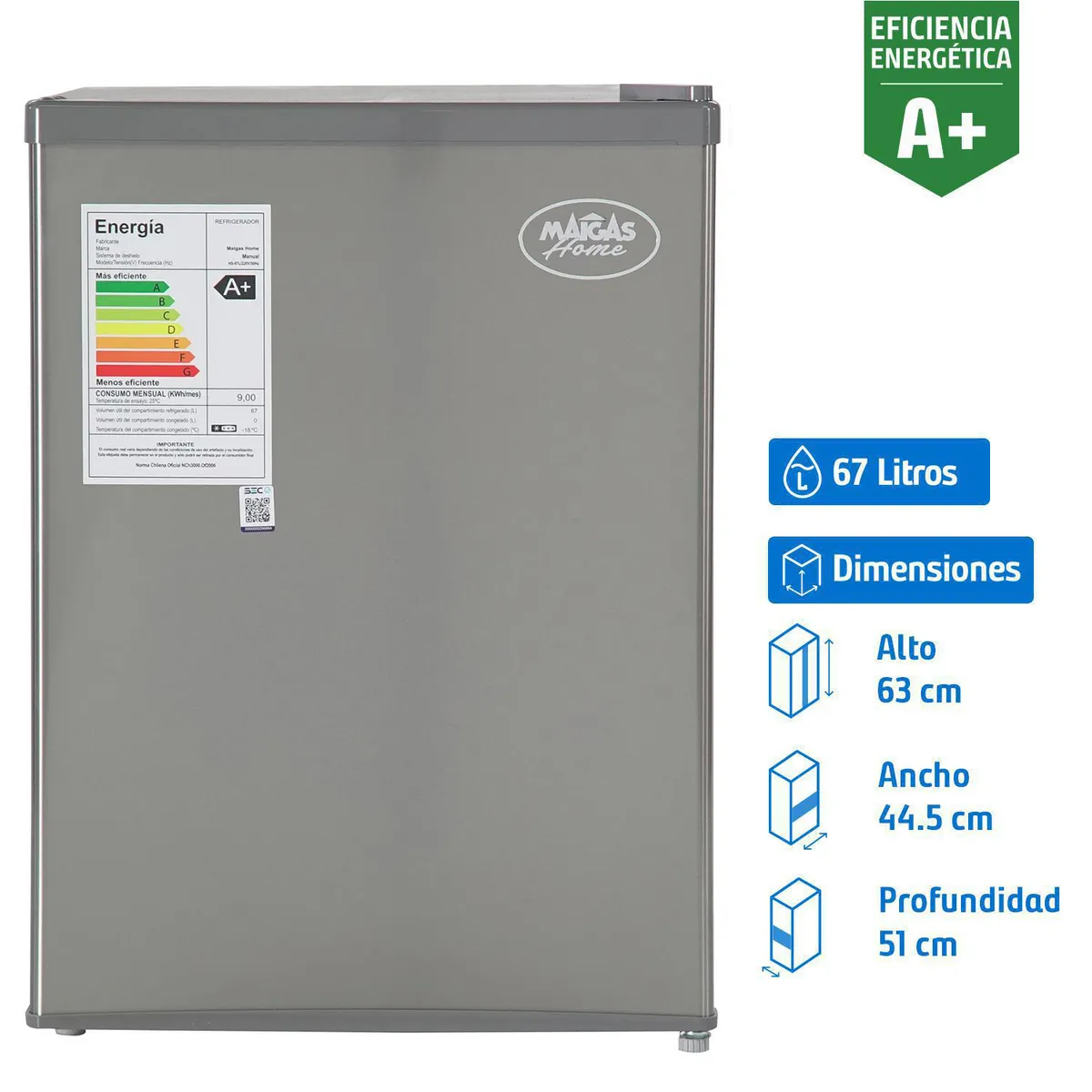 MAIGAS - Frigobar Frigobar Frío Directo 65 Litros Inox HS-87L