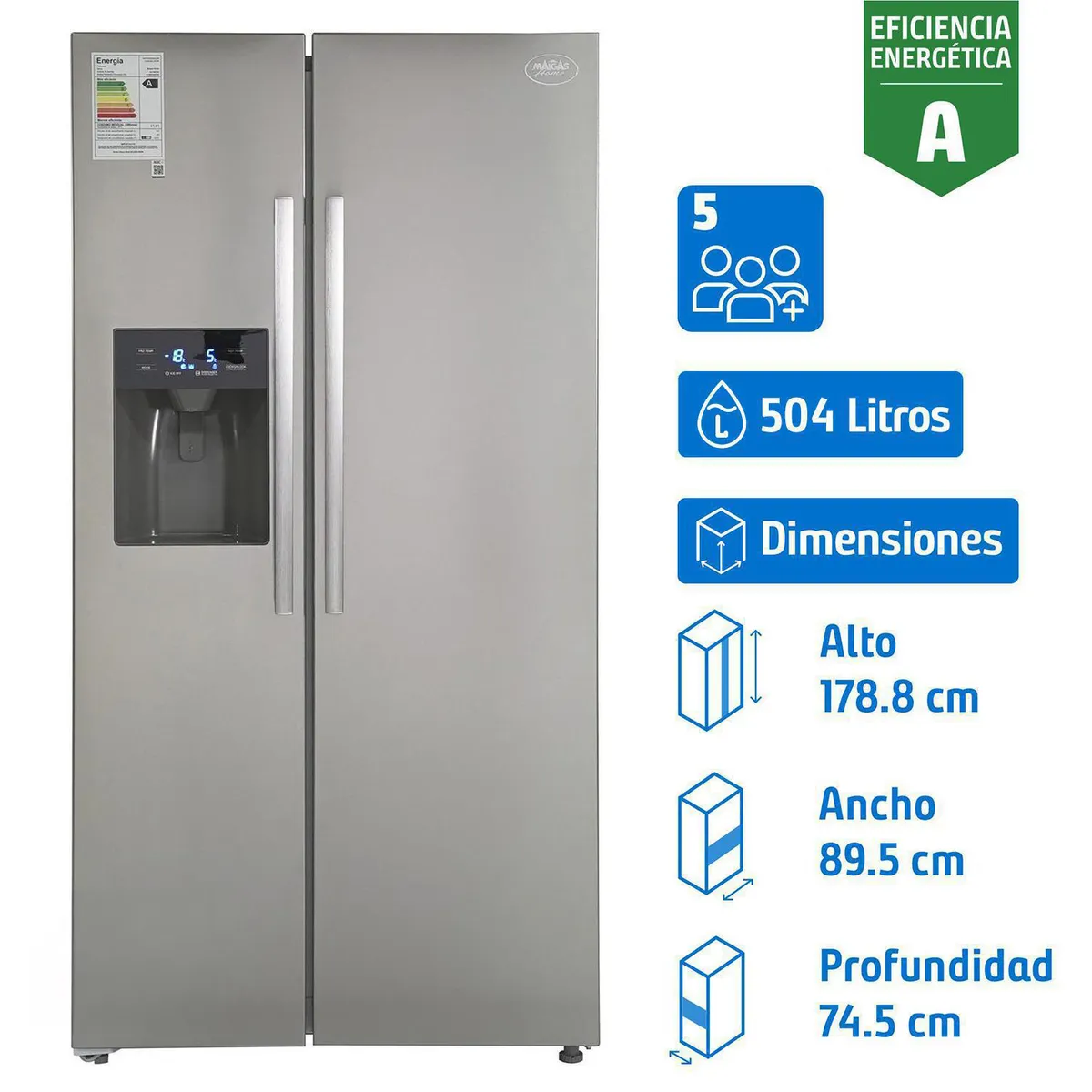 MAIGAS - Refrigerador 2 Puertas Side by Side No Frost 504 Litros Plateado HC-660W