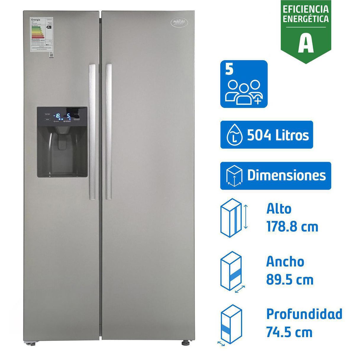 MAIGAS - Refrigerador 2 Puertas Side by Side No Frost 504 Litros Plateado HC-660W