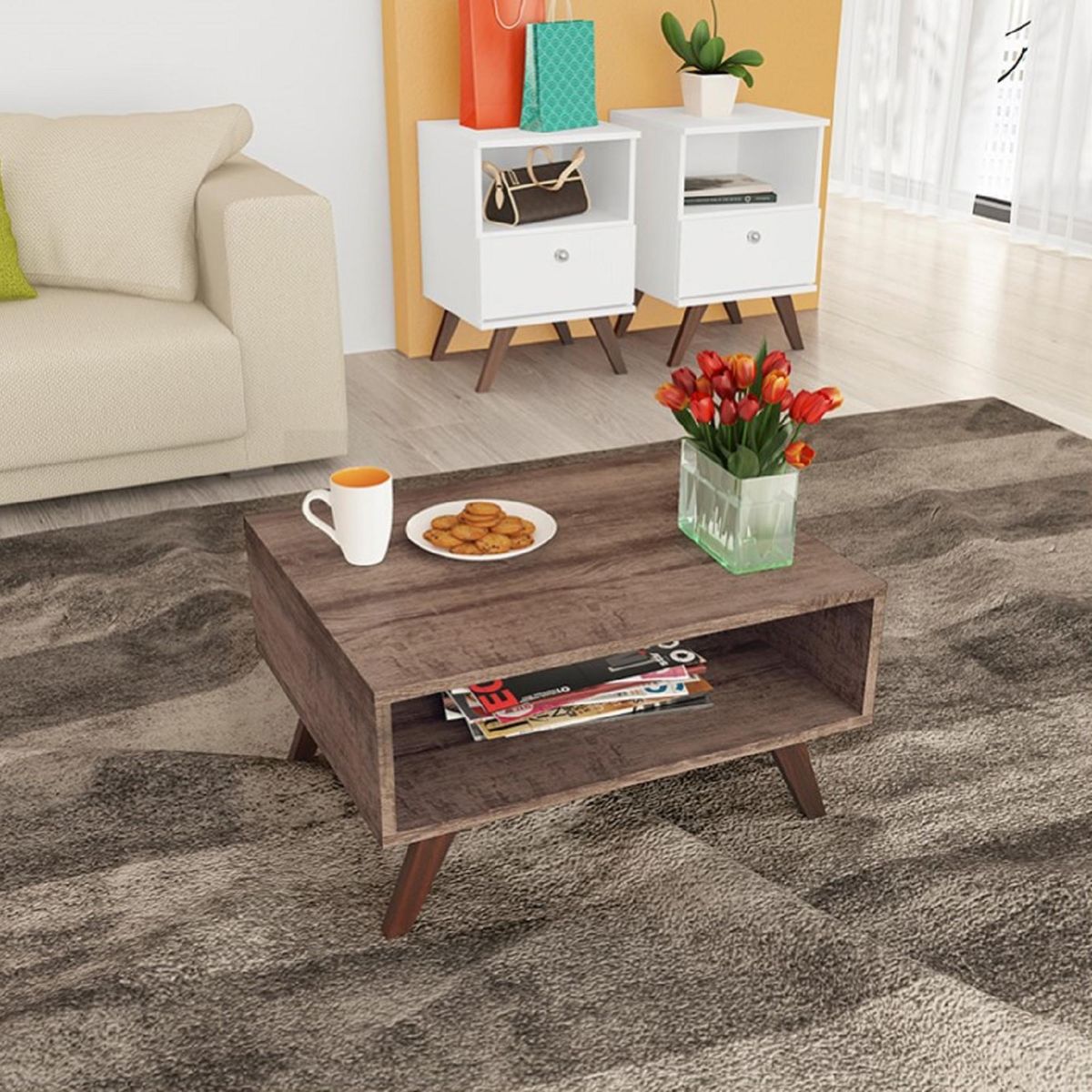 HOGA - Mesa de centro rústico 35x50x60 cm