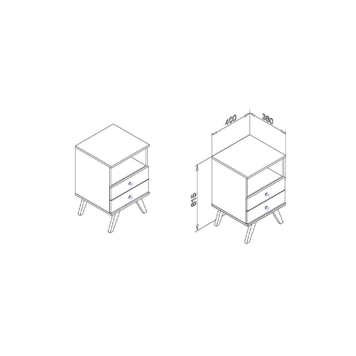 HOGA - Velador 2 Cajón(es) Retro 38x61x62 cm Café