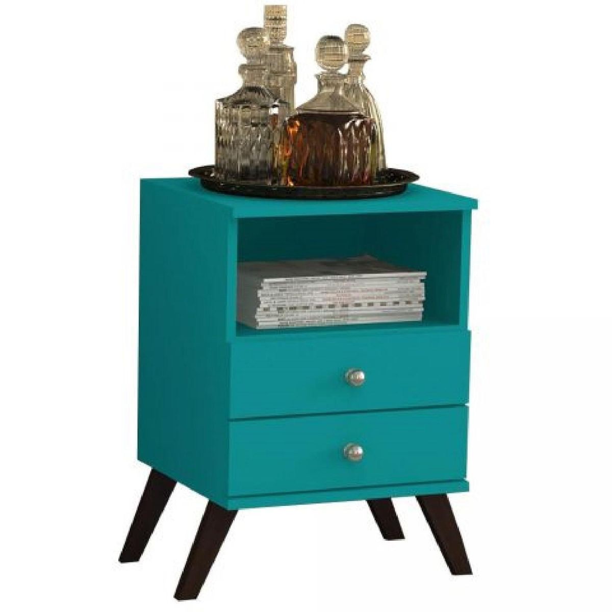 HOGA - Velador 2 Cajón(es) Retro 38x61x62 cm Turquesa