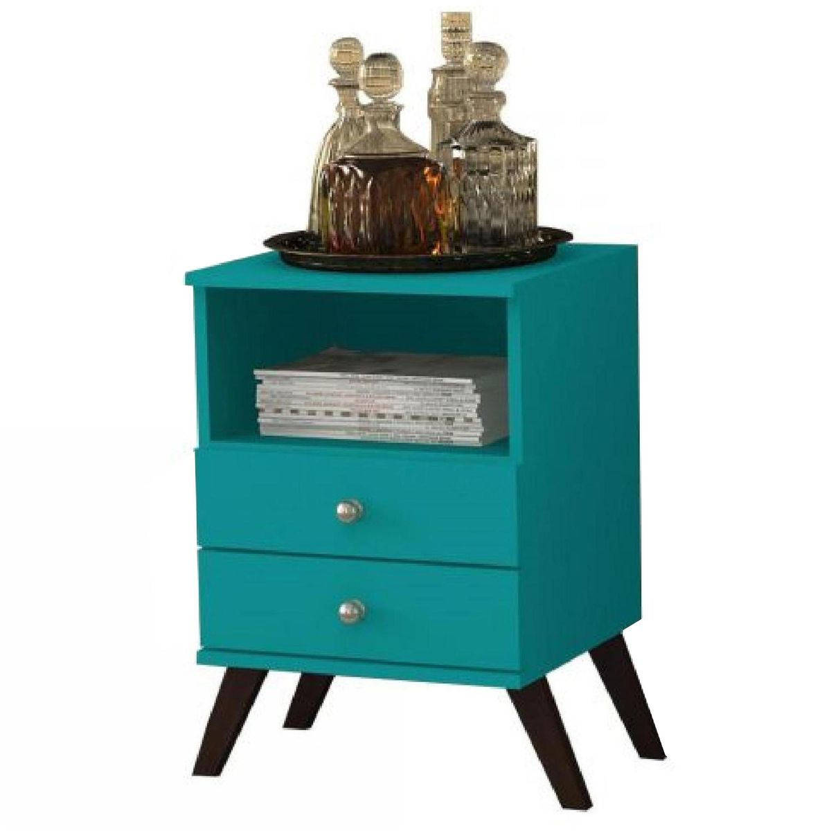 HOGA - Velador 2 Cajón(es) Retro 38x61x62 cm Turquesa