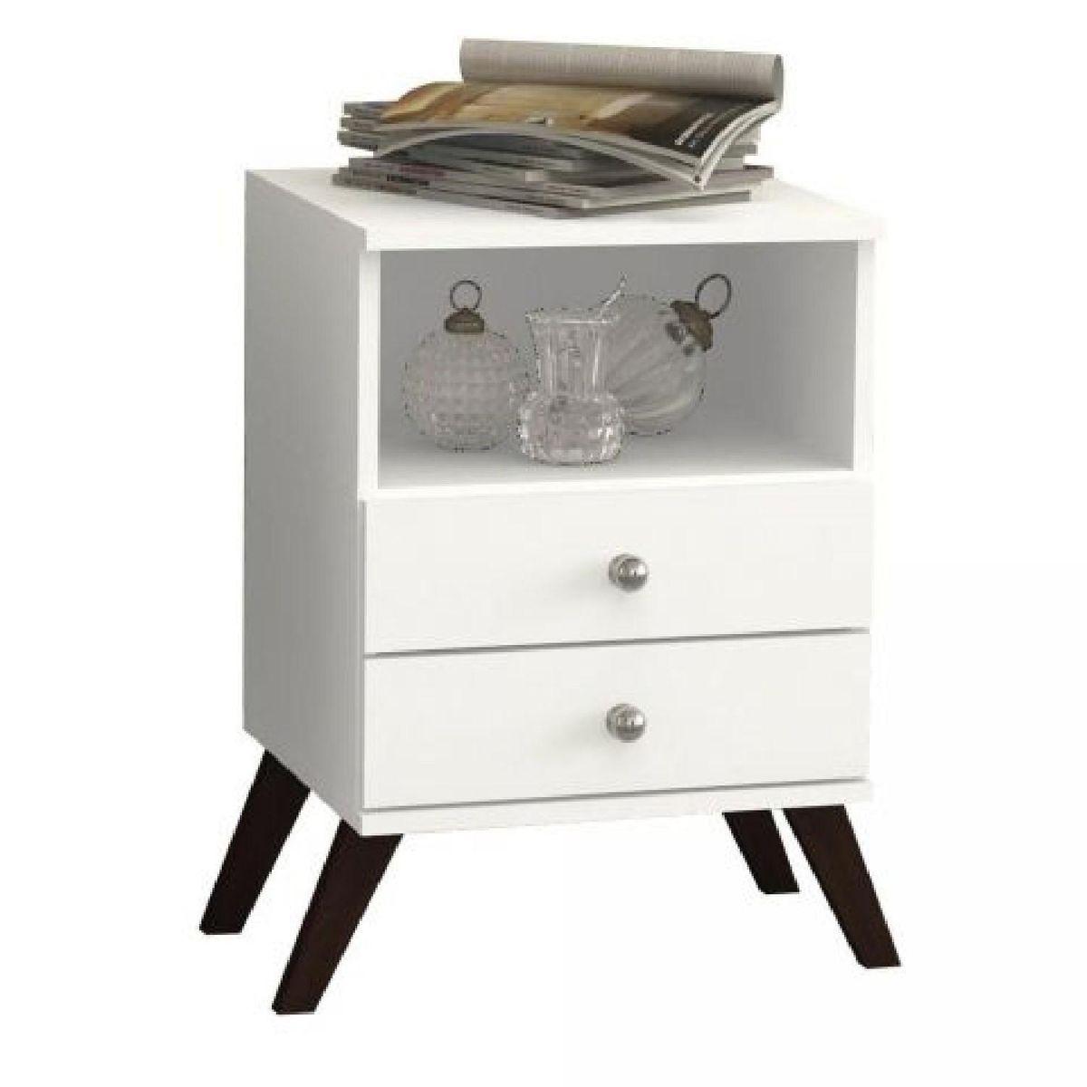 HOGA - Velador 2 Cajón(es) Retro 38x61x62 cm Blanco