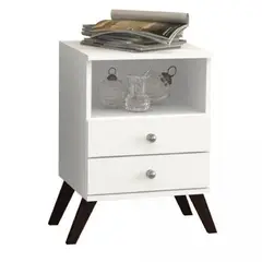 HOGA - Velador 2 Cajón(es) Retro 38x61x62 cm Blanco