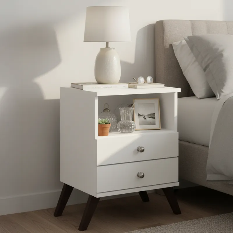 HOGA - Velador 2 Cajón(es) Retro 38x61x62 cm Blanco