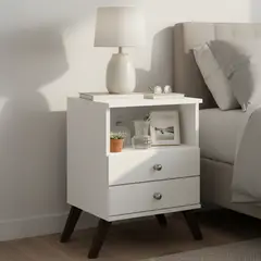 HOGA - Velador 2 Cajón(es) Retro 38x61x62 cm Blanco