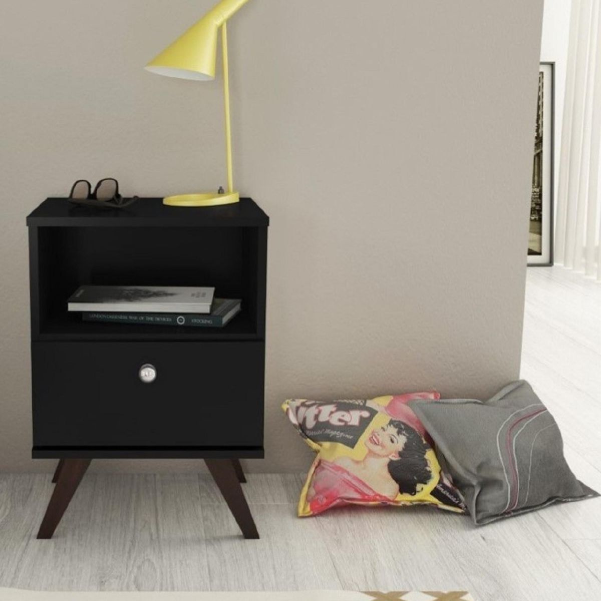 HOGA - Velador 1 Cajón(es) Retro 38x58x38 cm Negro