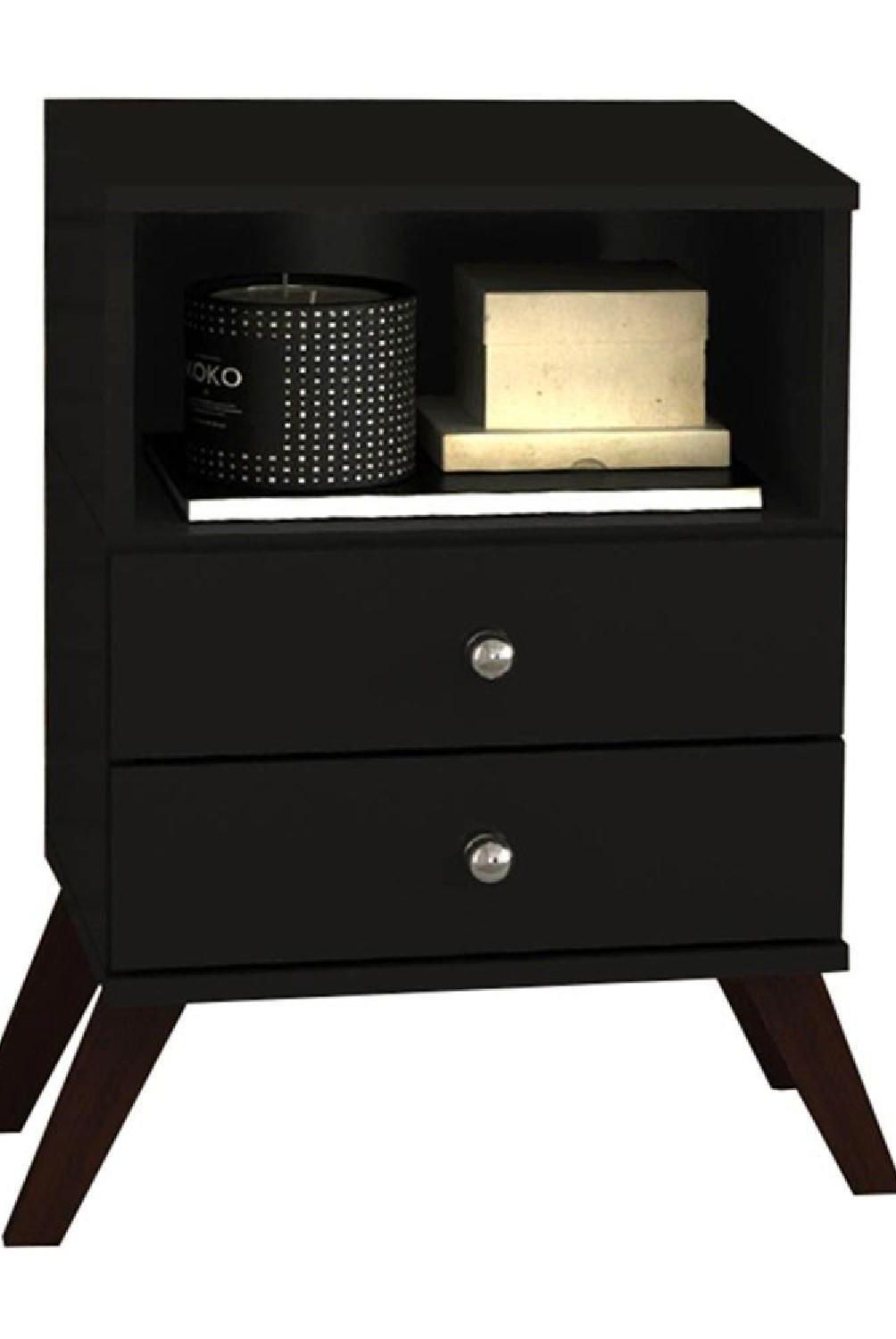 HOGA - Velador 2 Cajón(es) Retro 38x61x62 cm Negro