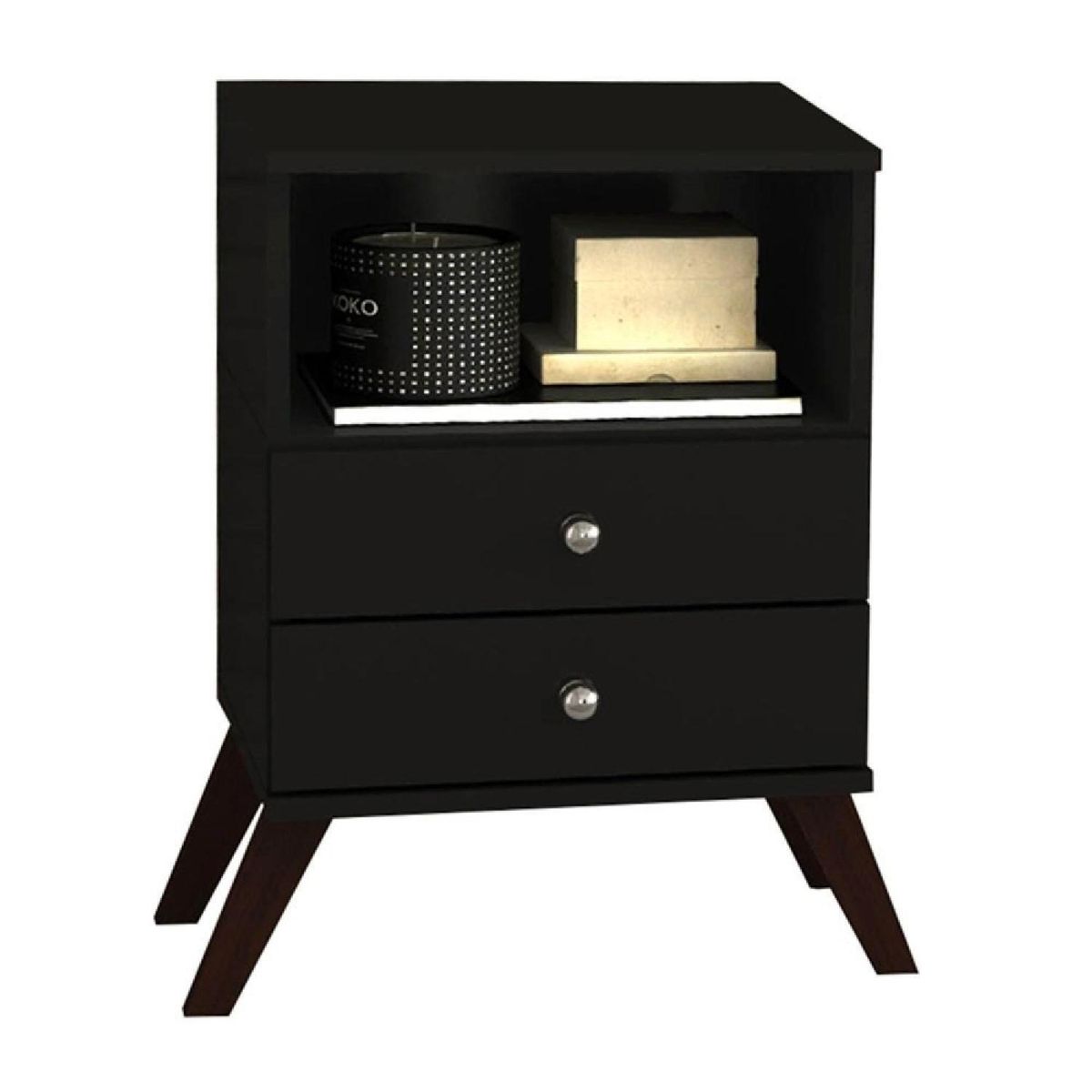 HOGA - Velador 2 Cajón(es) Retro 38x61x62 cm Negro