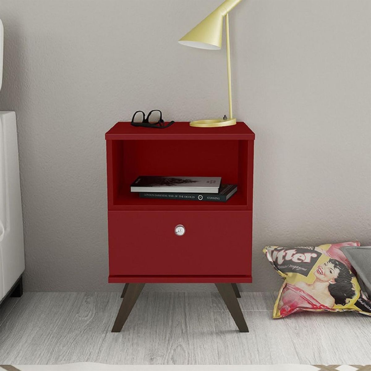 HOGA - Velador 1 Cajón(es) Retro 40x58x38 cm Rojo