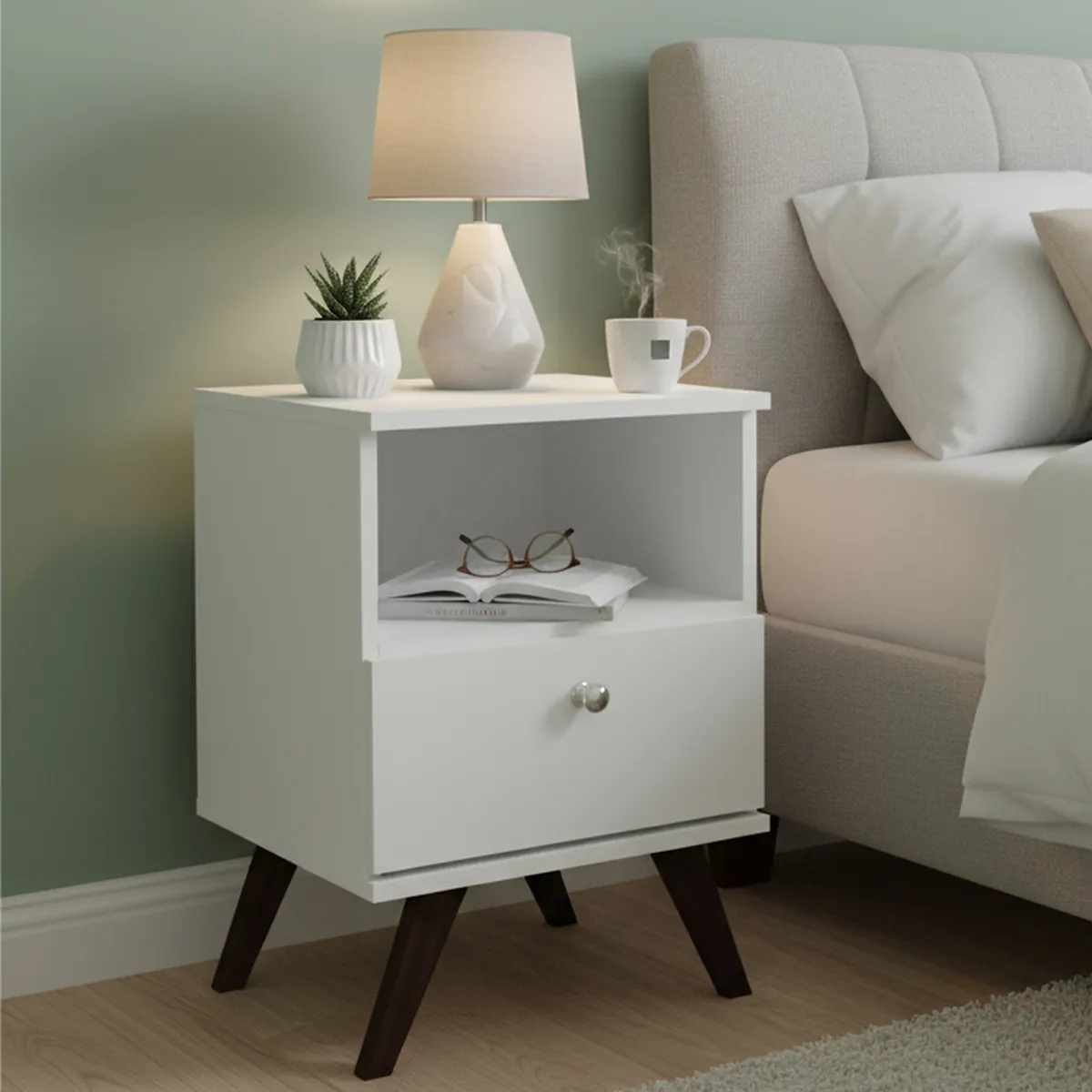 HOGA - Velador 1 Cajón(es) Retro 40x58x38 cm Blanco