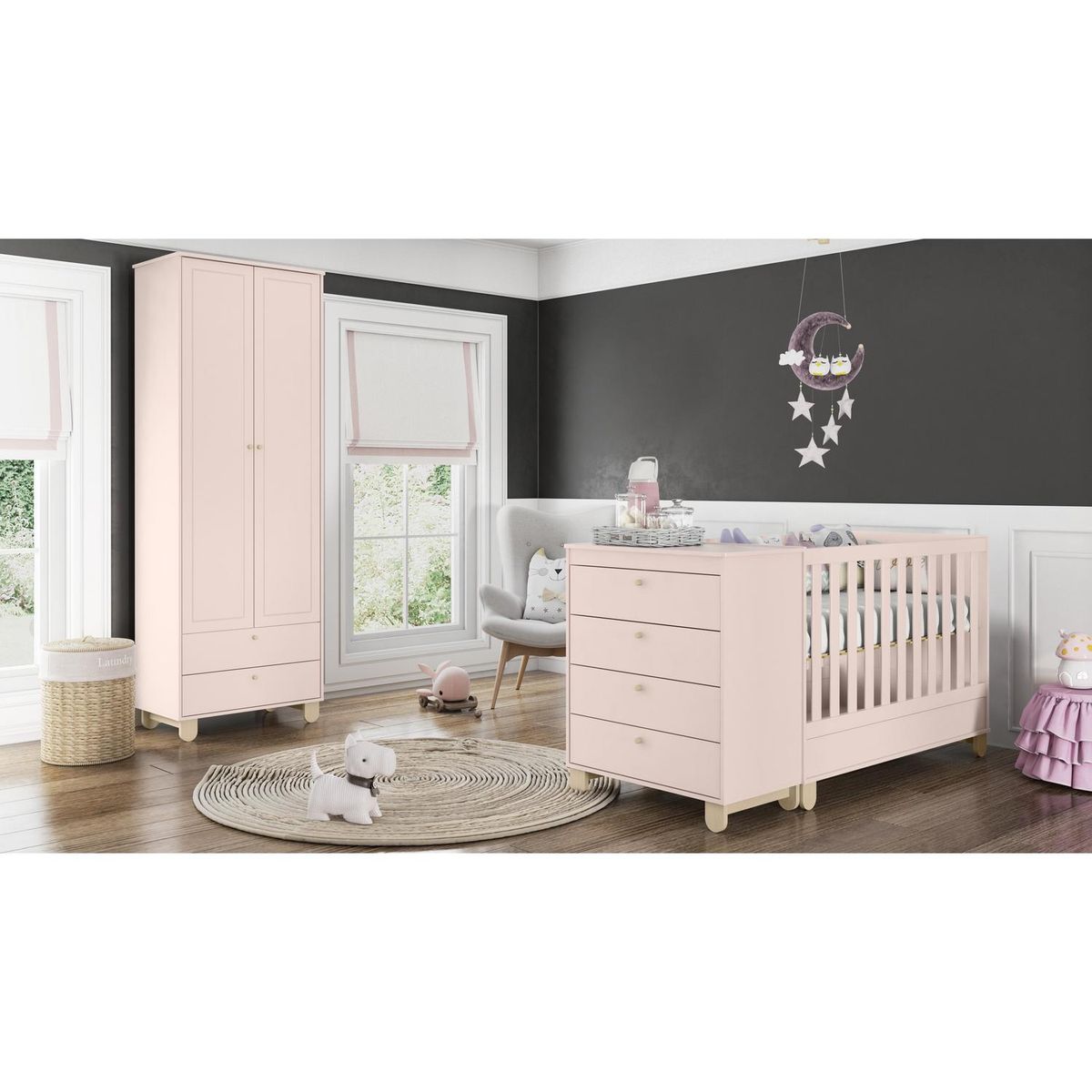 KIDSCOOL - Clóset 2 Puerta(s) 2 Cajón(es) 3 Repisa(s) 77x218x46 cm Rosado