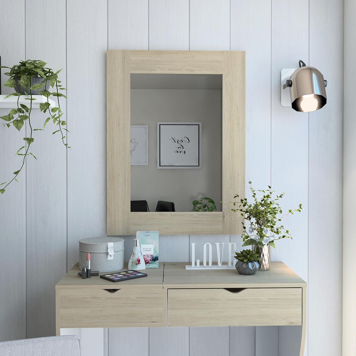 TUHOME - Espejo Baño Forma Rectangular 60.1x80 cm Beige Perla