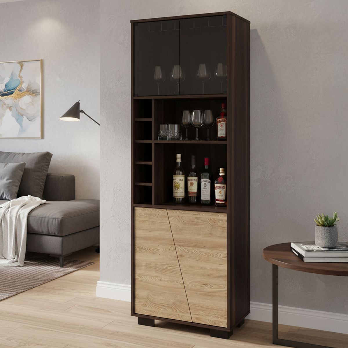 TUHOME - Bar Alto Fraktal 60x180x65.5 cm Habano/miel