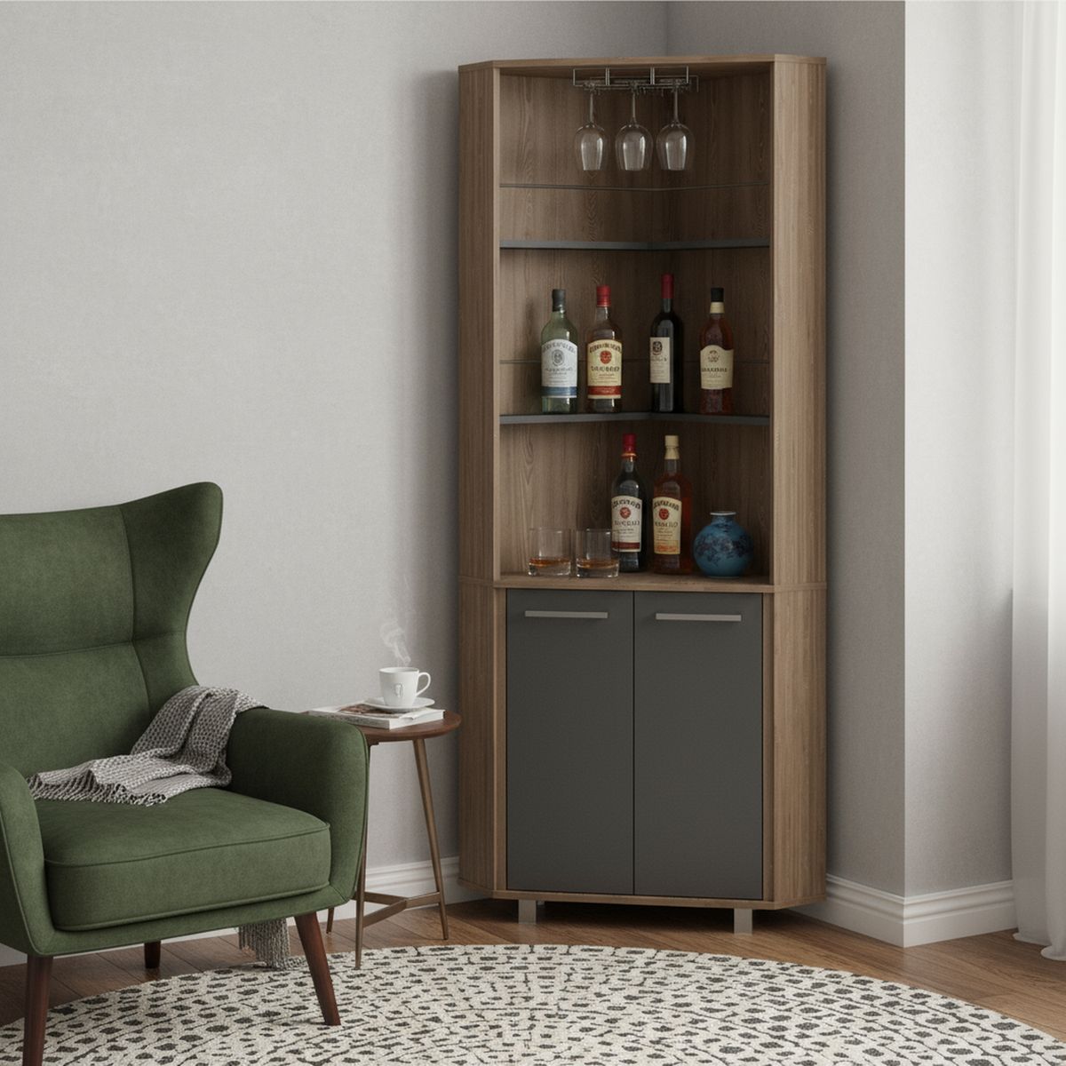 TUHOME - Bar Esquinero Carmenere 56.7x186x112.8 cm Miel/plomo