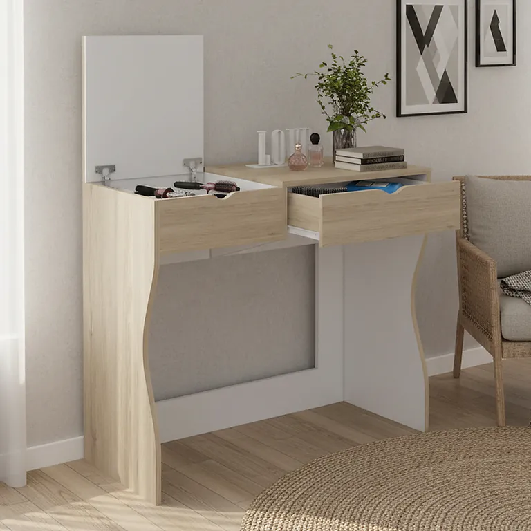 TUHOME Tocador 2 Cajón(es) PERLA 90 90x78x40 cm Rovere/blanco