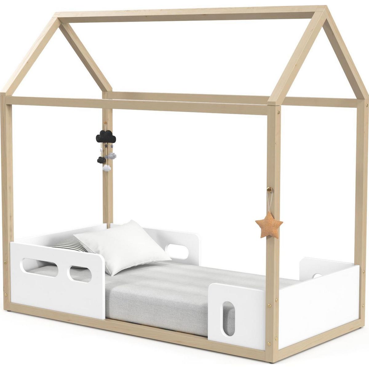 KIDSCOOL - Cama Infantil Infantil Casita Blanco/café