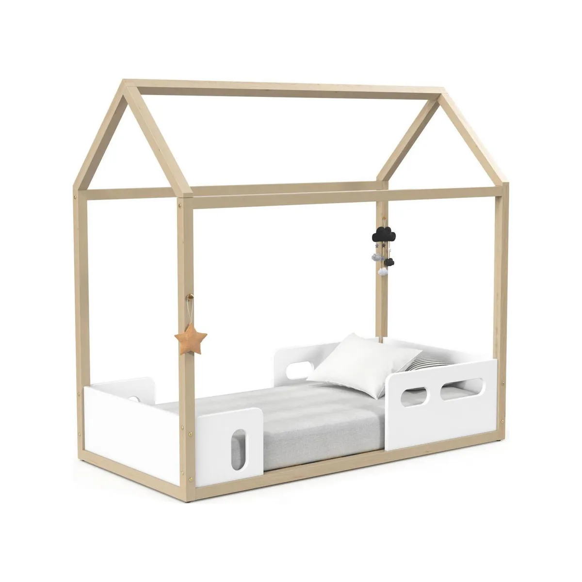 KIDSCOOL - Cama Infantil Infantil Casita Blanco/café
