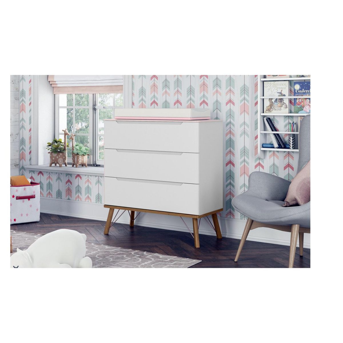 KIDSCOOL - Cómoda 3 Cajón(es) Albi 95x90x48 cm Blanco