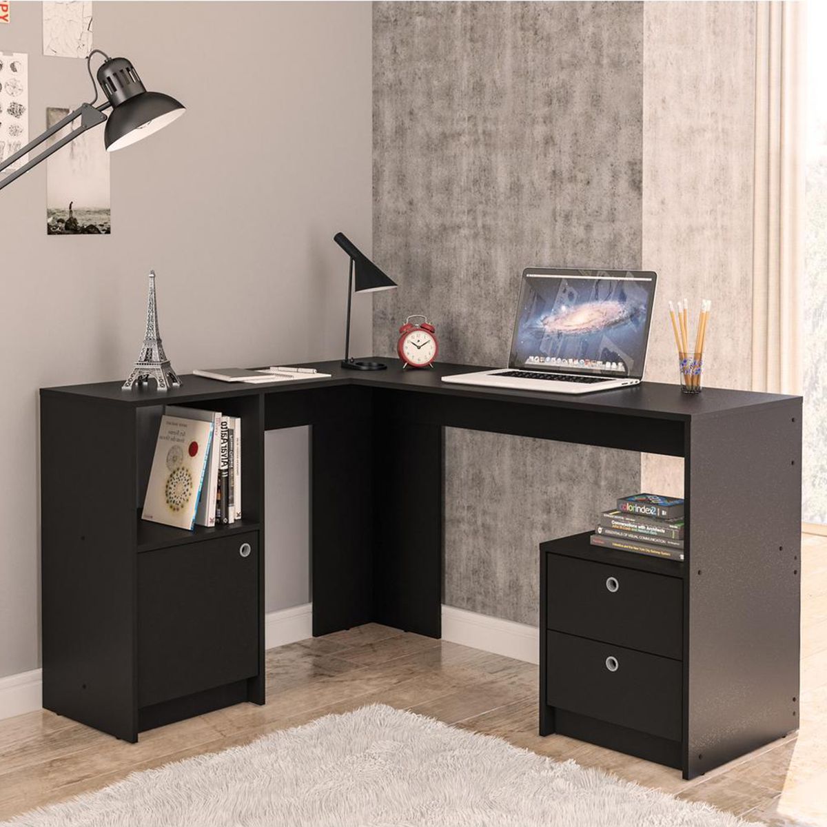 VEKKAHOME - Escritorio 135x75,5x112,5 cm negro