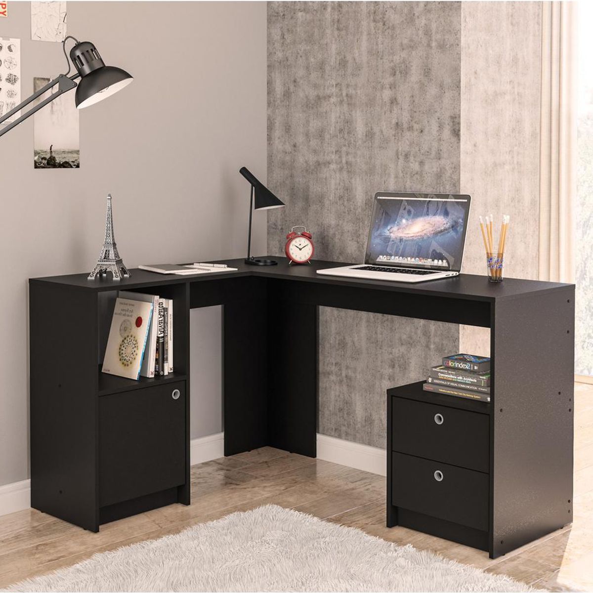 VEKKAHOME - Escritorio 135x75,5x112,5 cm negro