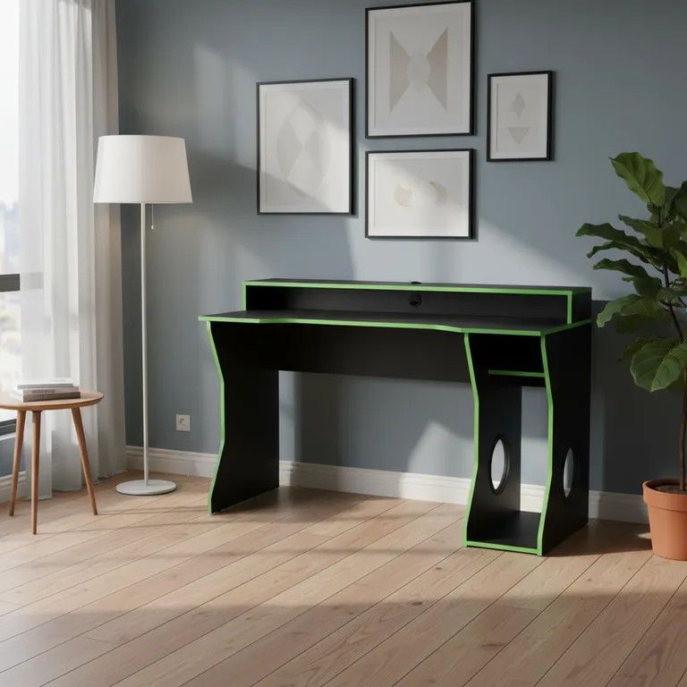 VEKKAHOME Escritorio gamer 130x59x87,5 cm negro