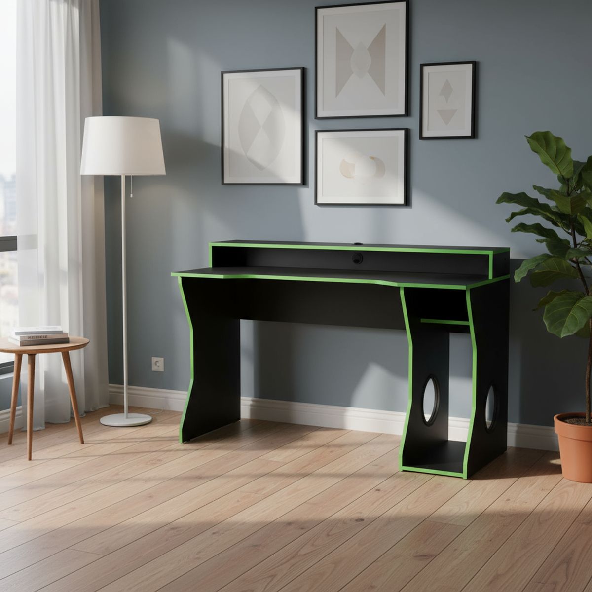 VEKKAHOME - Escritorio gamer 130x59x87,5 cm negro