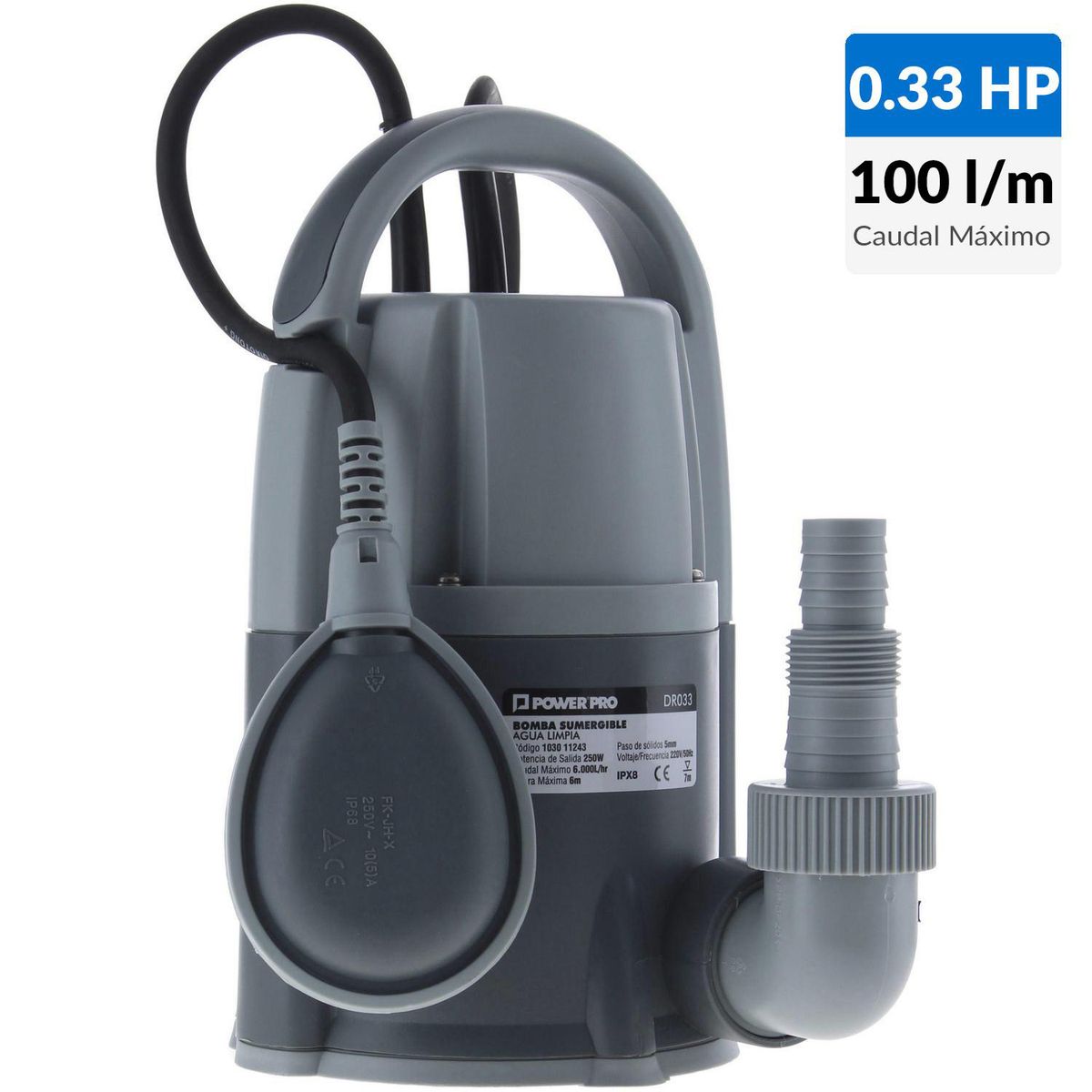 POWER PRO - Electrobomba sumergible 0,33 HP agua limpia