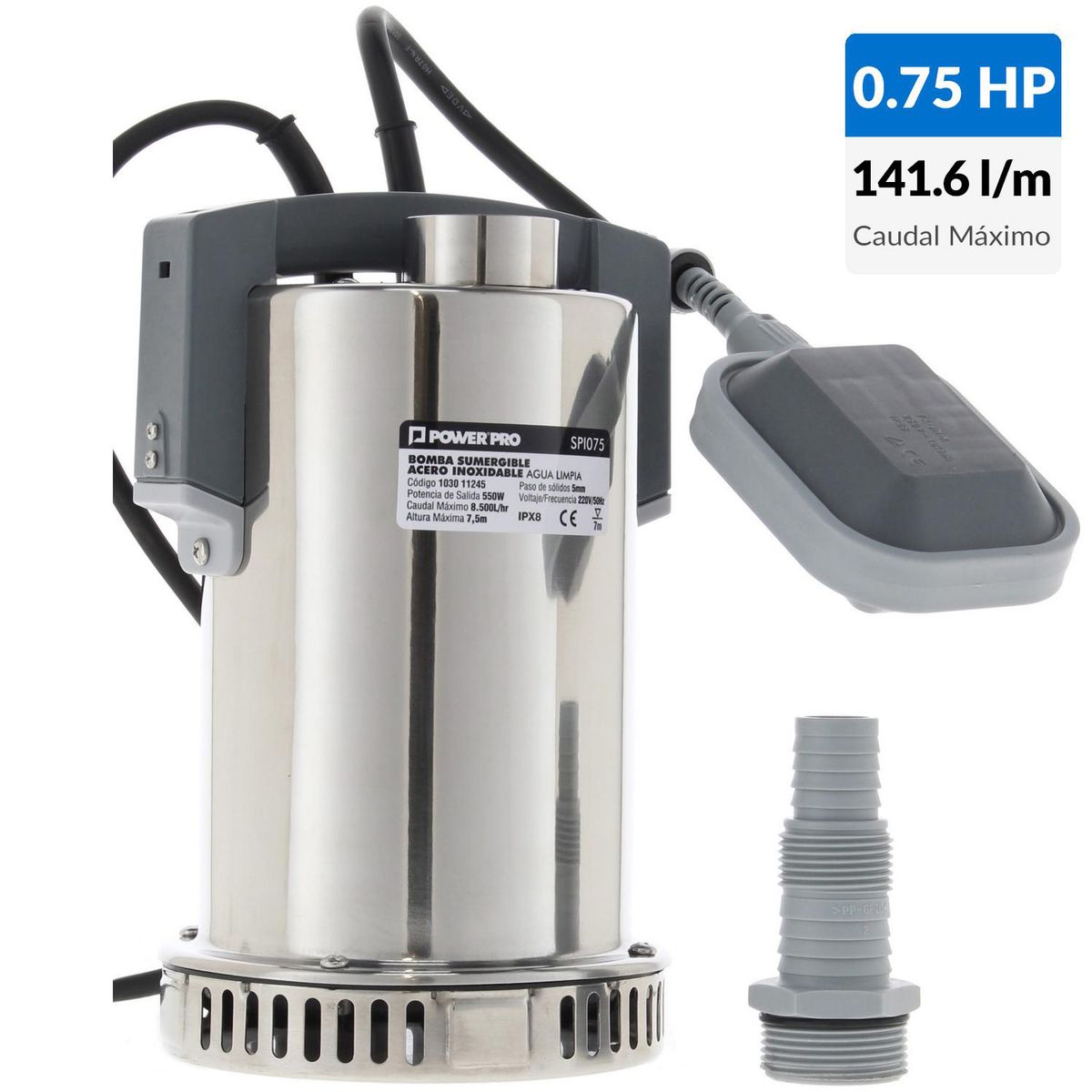 POWER PRO - Electrobomba sumergible 0,75 HP agua limpia