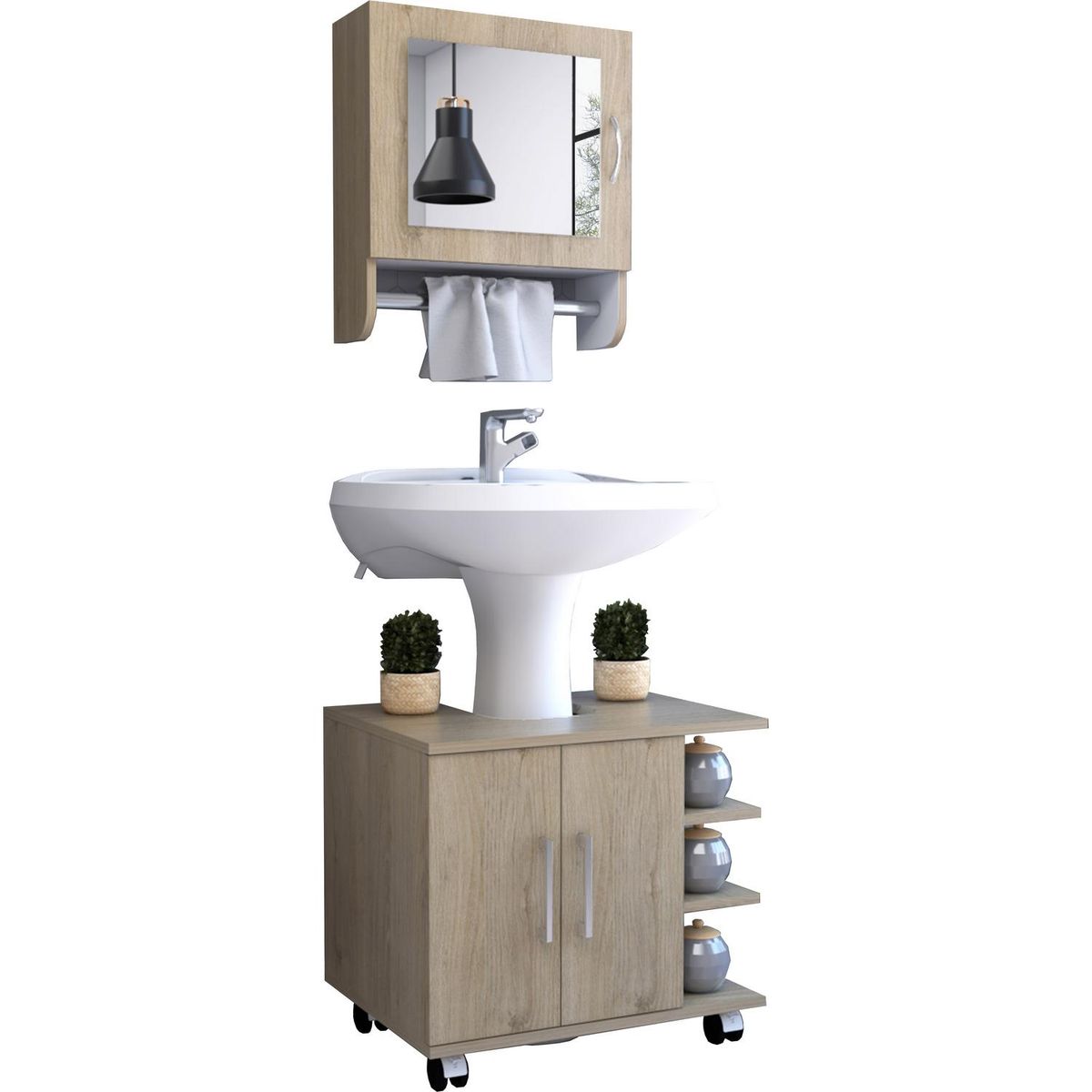 TUHOME - Botiquín optimizador lavamanos bath300 rovere blanco