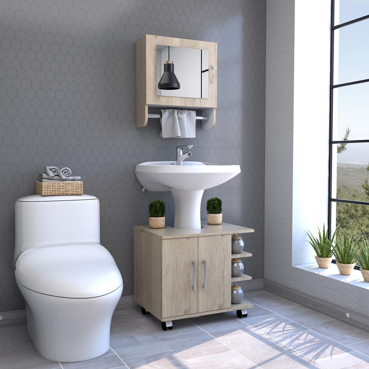 TUHOME - Botiquín optimizador lavamanos bath300 rovere blanco