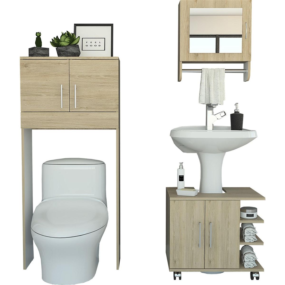 TUHOME - Botiquín Optimizador Lavamanos Baño Bath300 Rovere Blanco