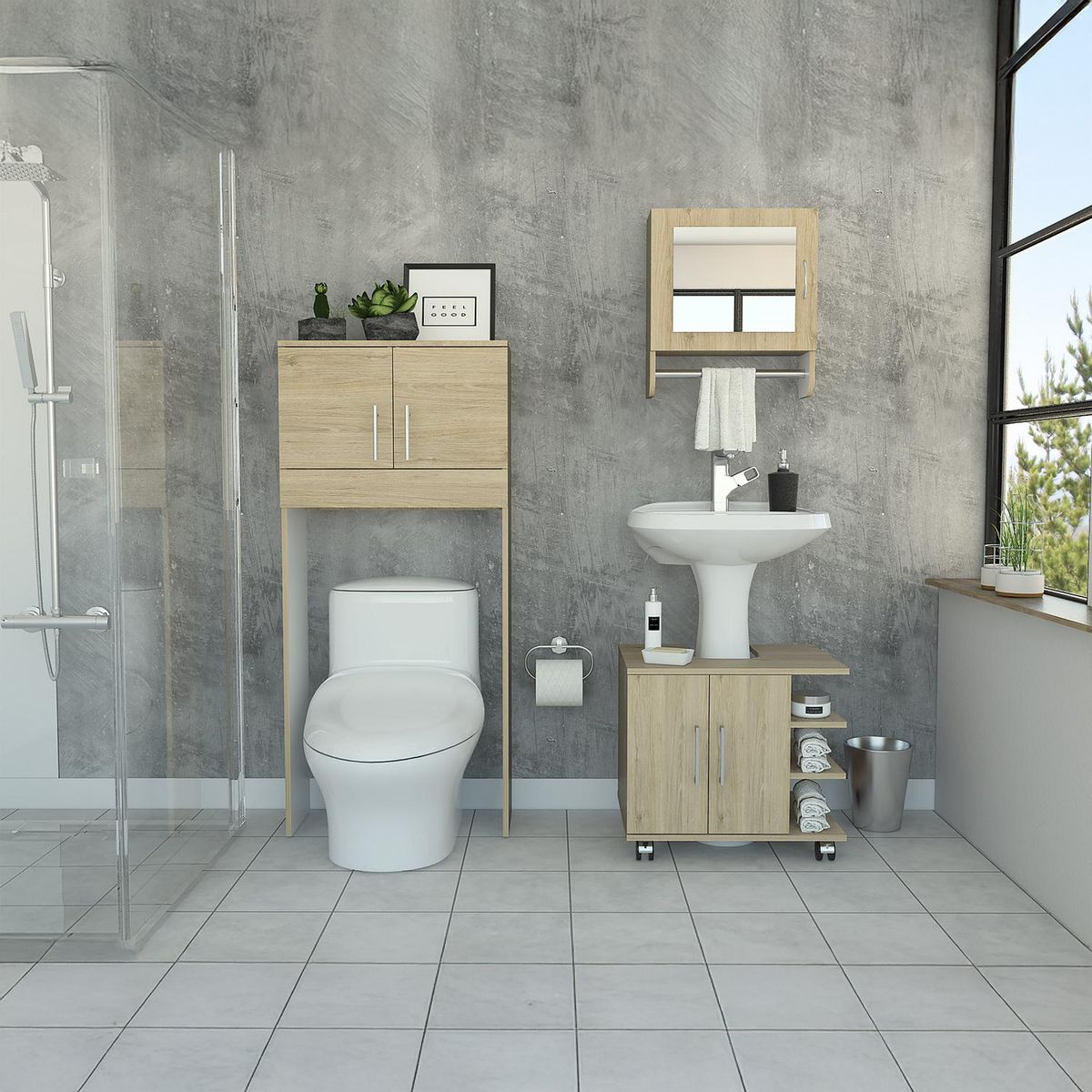 TUHOME - Botiquín Optimizador Lavamanos Baño Bath300 Rovere Blanco