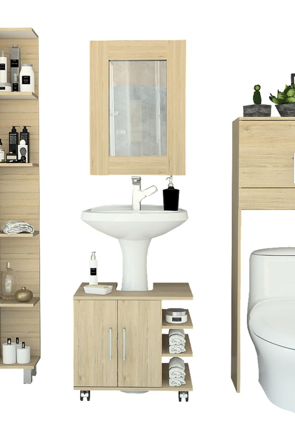 TUHOME - Espejo optimizador lavamanos baño mueble bath300 -  rovere blanco