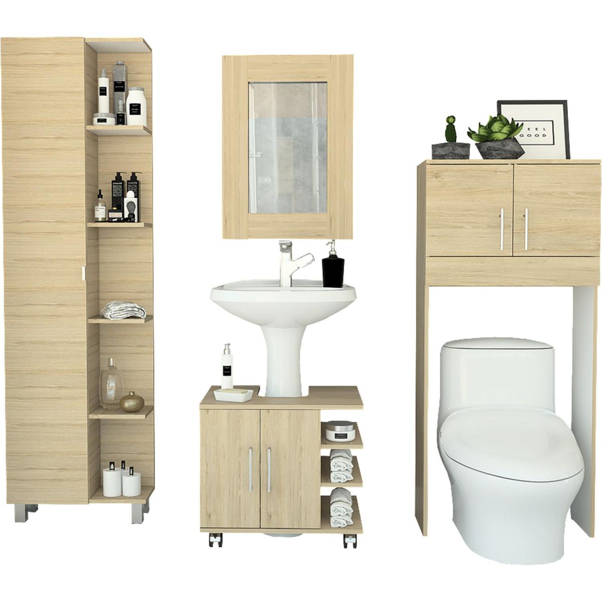 TUHOME - Espejo optimizador lavamanos baño mueble bath300 - rovere blanco