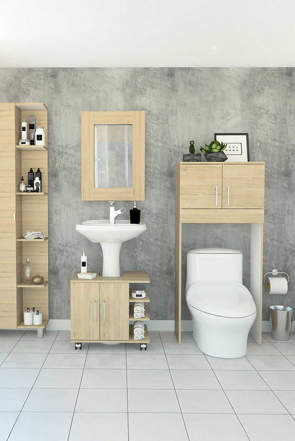 TUHOME - Espejo optimizador lavamanos baño mueble bath300 -  rovere blanco