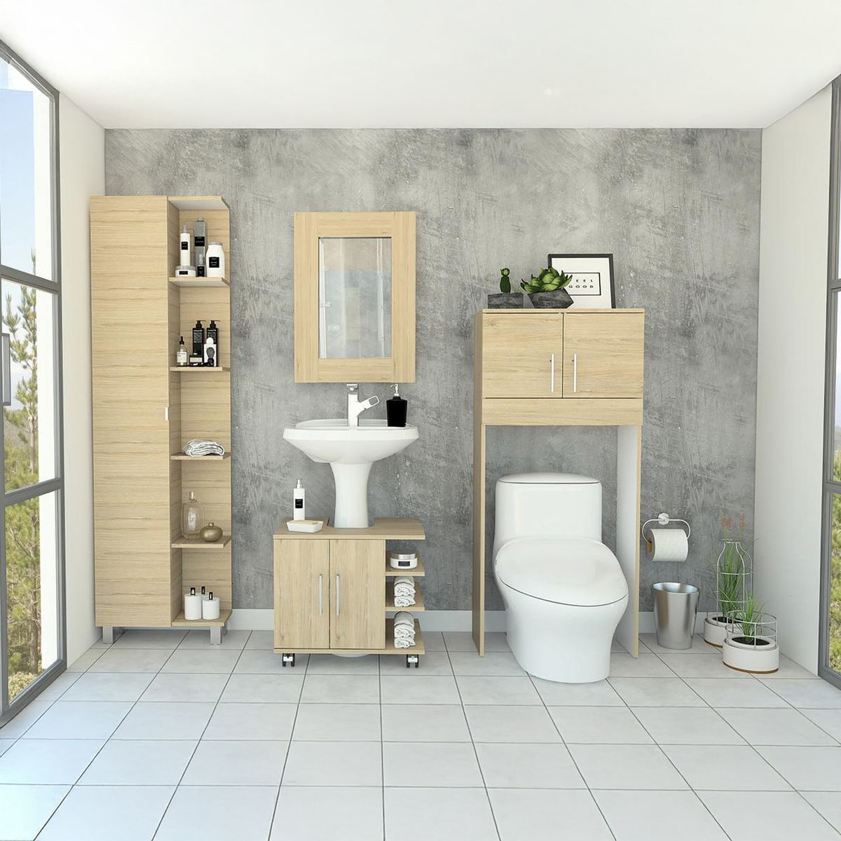 TUHOME - Espejo optimizador lavamanos baño mueble bath300 - rovere blanco