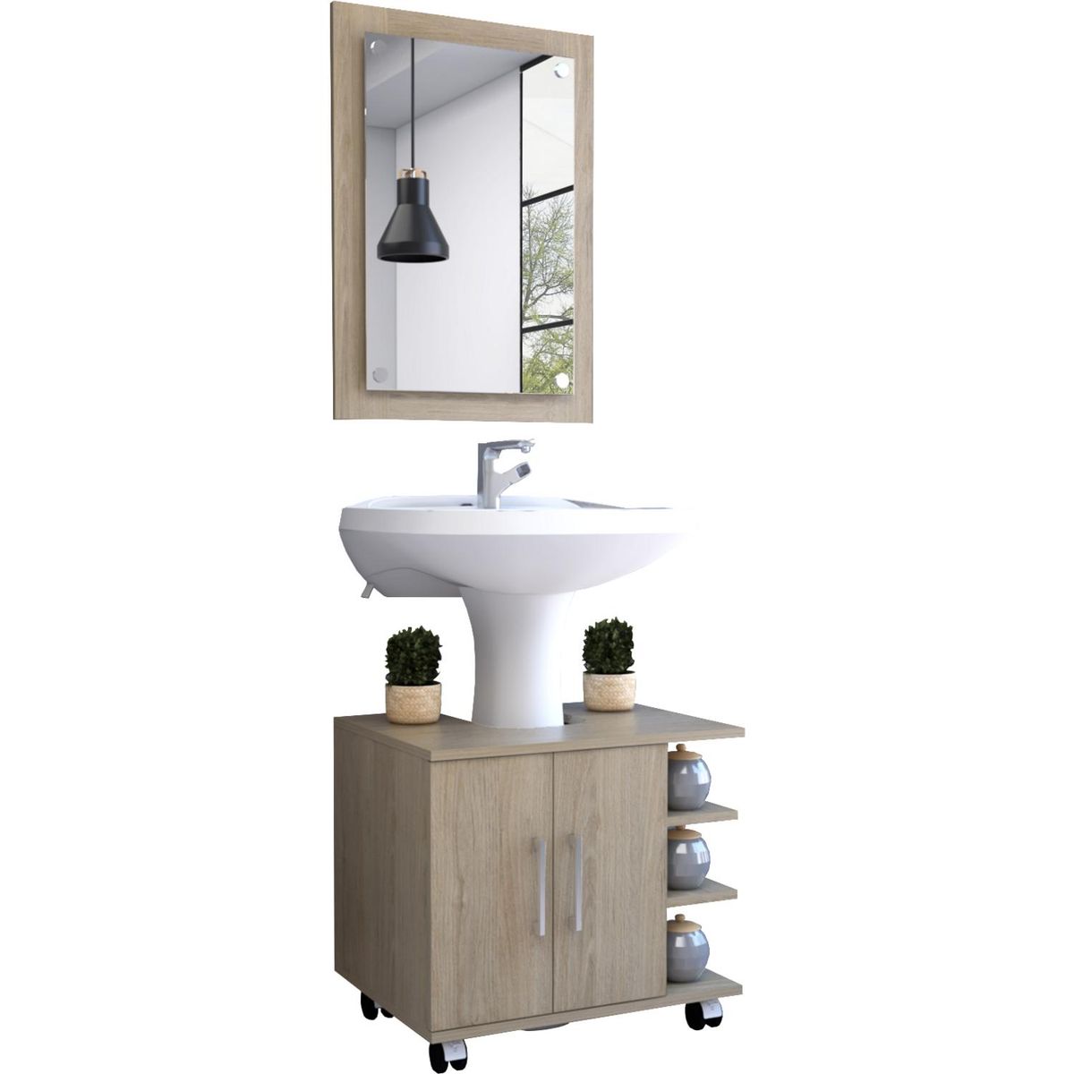 TUHOME - Espejo Optimizador Lavamanos Bath300 Rovere Blanco