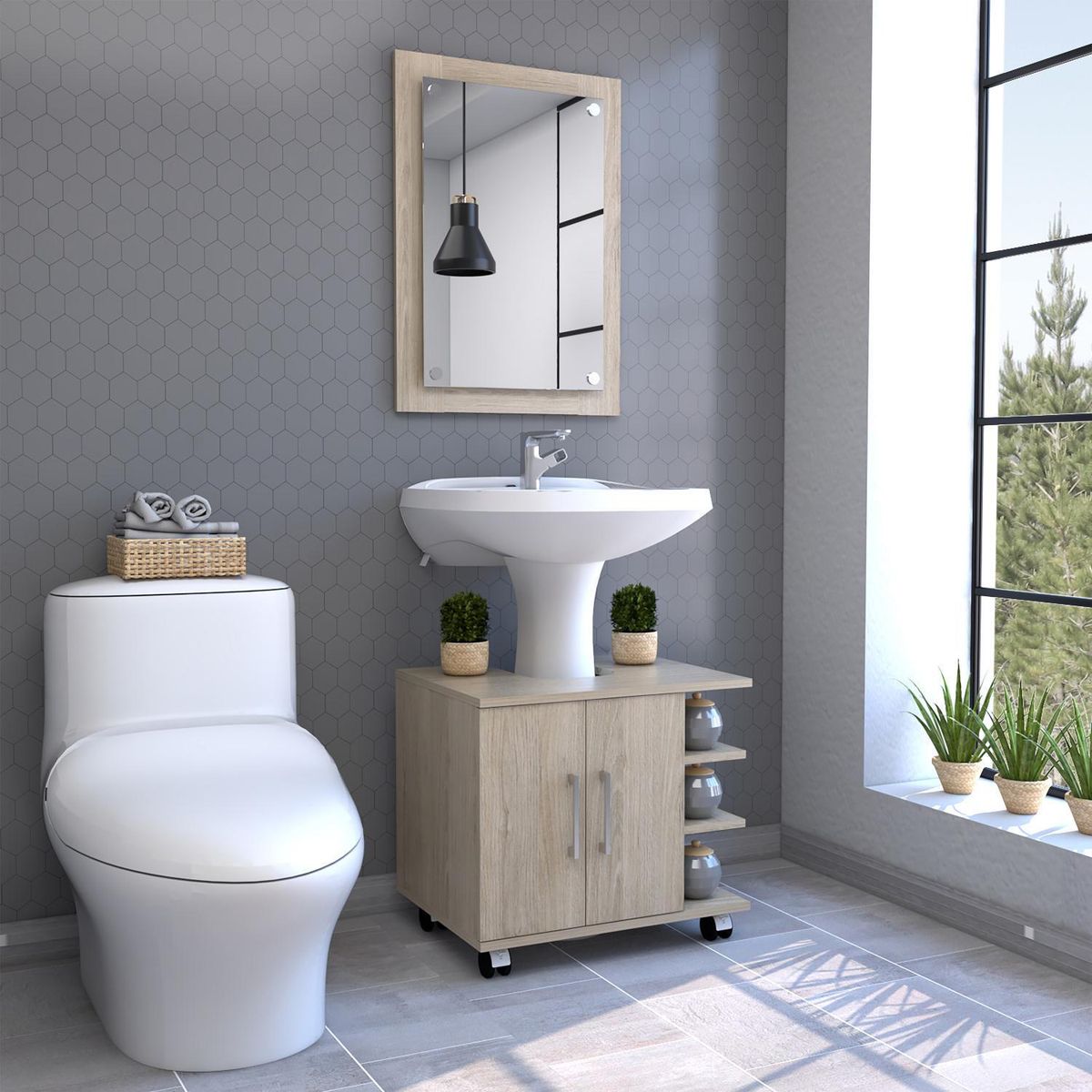 TUHOME - Espejo Optimizador Lavamanos Bath300 Rovere Blanco