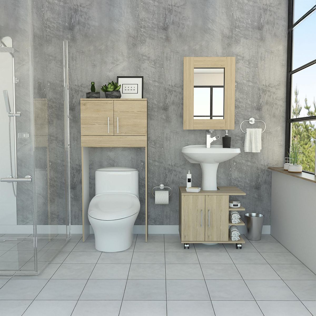 TUHOME - Espejo Optimizador Lavamanos Baño Bath300 Rovere Blanco